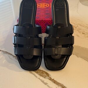 Tory Burch Black Leather Slide Sandals